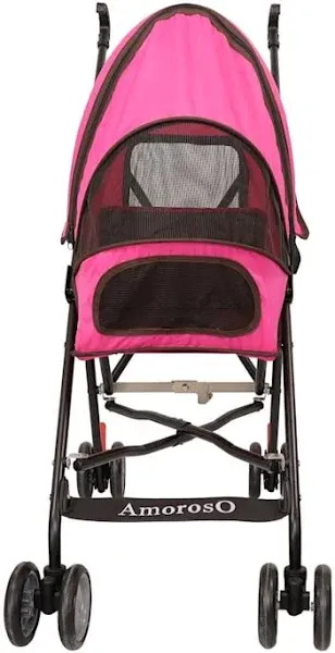 AmorosO Pet Stroller | Dog Stroller & Cat Stroller Polyester, Heavy Duty & Folding Pet Stroller for Travel | Mesh Viewing Window | Water-Proof and Stain-Proof | Indoor & Outdoor | Pink