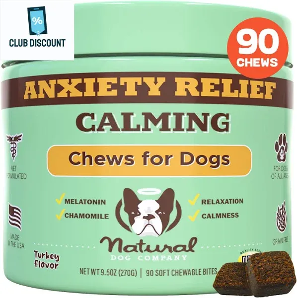 Natural Dog Company Calming Bites (90 Chews), Peanut Butter and Bacon Flavor, Ch