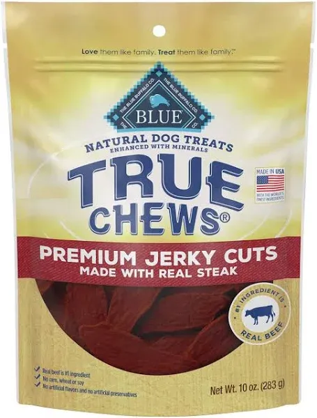 Blue Buffalo True Chews Premium Jerky Cuts Natural Dog Treats, Steak 10 oz bag