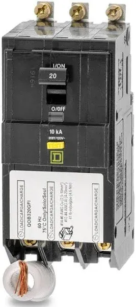 Square D QOB320GFI 3 pole 20 amp Bolt on  10kA Ground Fault Breaker (NEW IN BOX)