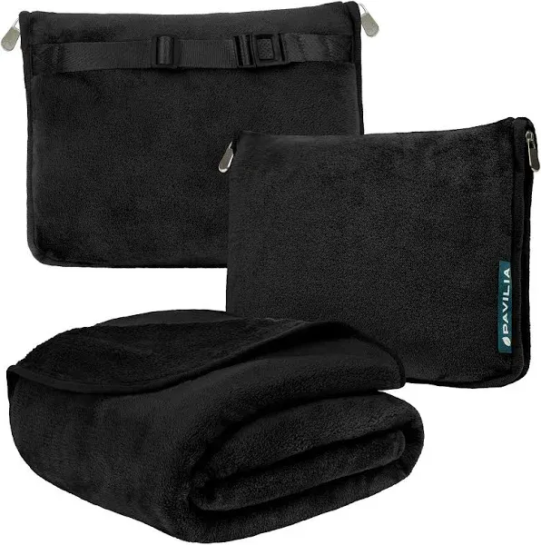  Travel Blanket Pillow, Soft Airplane Blanket 2-in-1 Combo 60 x 43 inches Black