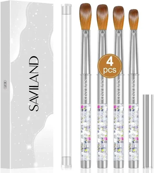 Saviland Kolinsky Acrylic Nail Brush Set - 4PCS Professional Acrylic Nail Brushes for Acrylic Application, Size 6/10/12/14 Acrylic Powder Brushes for Acrylic Nails Extension & 3D Nail Carving