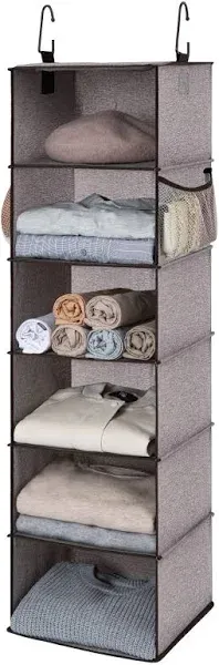 StorageWorks 6-Shelf Hanging Closet Organizer, Hanging Shelves for Closet, Fabric, Mixing of Brown and Gray, 12" D x 12" W x 47 ¾" H