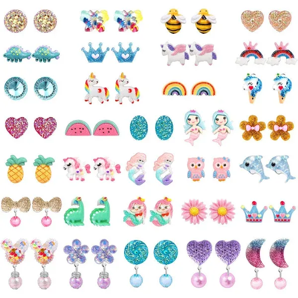 32 Pairs Kids Clip On Earrings for Girls Ages 4-12 Hypoallergenic, Light Alloy Material, DEVIENG Little Girl Cute Small Clip-On Earrings Jewelry Gifts Set