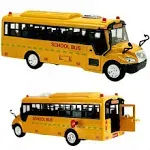 Huge Yellow School Bus with Lights and Cool Openable Doors Pull Back Toy School 