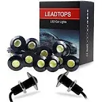 LEADTOPS Eagle Eye LED Lights, 10-pack DIY 12V Ultra thin 23mm Eagle Eye Bulb Fog Tail DRL Daytime Running Lights White Kit for Car Motorcycle (White, Black)