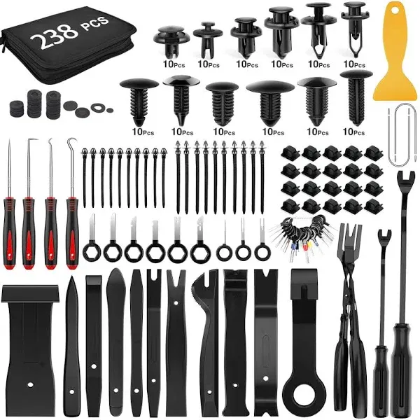 GOOACC 238Pcs Trim Removal Tool Auto Push Pin Bumper Retainer Clip Set Fastener Terminal Remover Tool Adhesive Cable Clips Kit Car Panel Radio