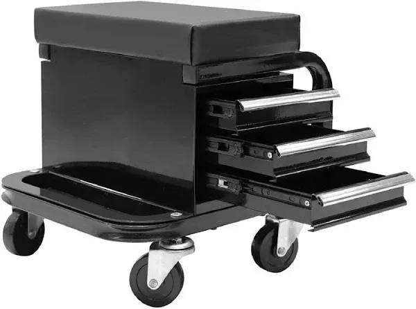 BIG RED Rolling Creeper Garage/Shop Seat with Three Built-in Drawers, Rolling Tool Chest,Black,APD2016AR