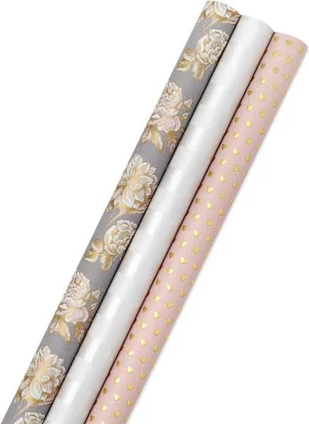 Pink and Gray 3-Pack Wrapping Paper, 85 sq. ft. total