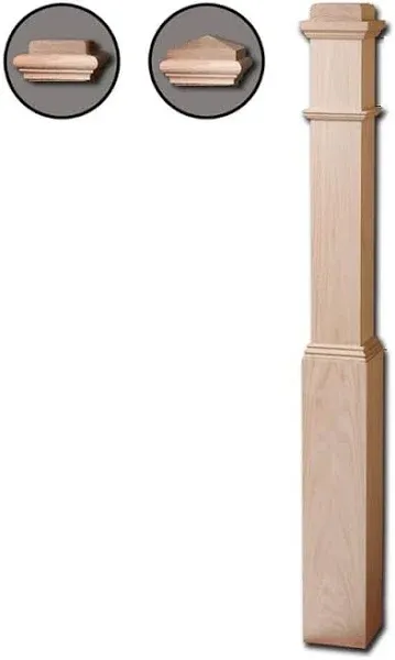 White Oak 4592 5 inch Adjustable Style Wood Box Newel Post for Stair Remodeling