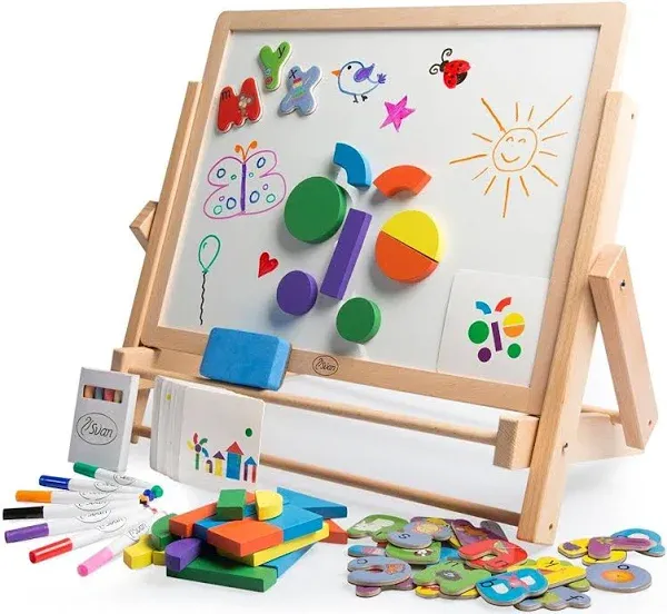 Wood Double-Sided Tabletop Easel 80 Pc Activity Set for Kids - Childrens Magneti