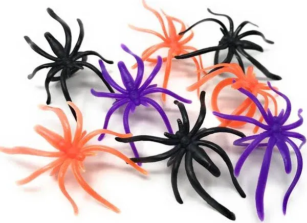 288 Bulk Halloween Spider Ring Assortment - Orange, Purple, Black, and Glow-in-the-Dark Creepy Crawly Party Favors, Treats, and Cupcake Toppers