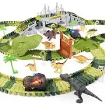 Dinosaur World Race Track Toys for Kids - Best Birthday Gifts for Age 3 4 5 6 7 Year Old Boys and Girls, PREPOP Deluxe Dino Sets, 220 pcs