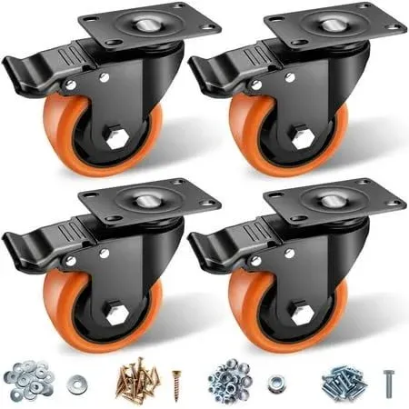 VEVOR Caster Wheels 3-Inch Swivel Plate Casters Set of 4 PBJLCSJAZ4J27UKMWV0