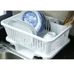 Large White Dish Draining Rack with Removable Cup - Kitchen Counter Organizer