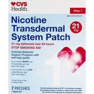 CVS Health Transdermal Nicotine System Patch 21 mg STEP 1 - 14 ea - 2 week kit