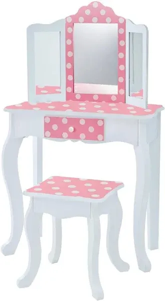 Teamson Kids Fashion Prints Polka Dot Vanity Table and Stool Set