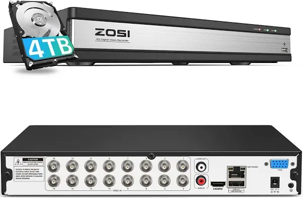 ZOSI 1080p HD H.265+ 16 Channel CCTV DVR Recorder for Security Camera, AI Human Vehicle Detection, Hybrid 4-in-1 (Analog/AHD/TVI/CVI) Surveillance DVR Kits with 4TB HDD, Motion Alerts, Remote Control