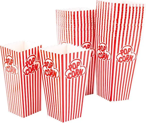 GSM Brands Popcorn Containers Boxes (100 Pack) - Striped White and Red Paper ...