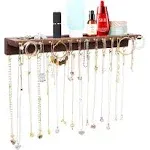 YYILIS Necklace Holder, Upgraded Extra Large Wall Necklace Organizer with 30 Hooks Wall Mounted Necklace Hanger with Jewelry Tray/Cosmetics Shelf