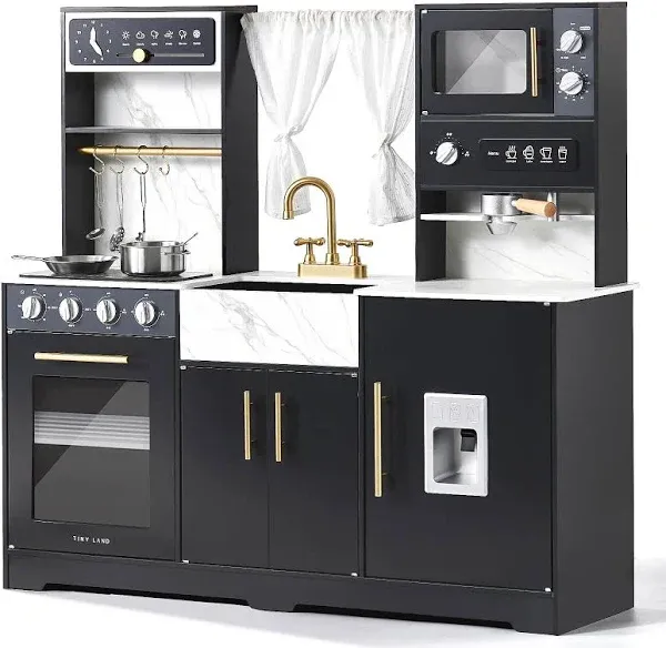 Tiny Land® Trendy Black Style Wooden Play Kitchen