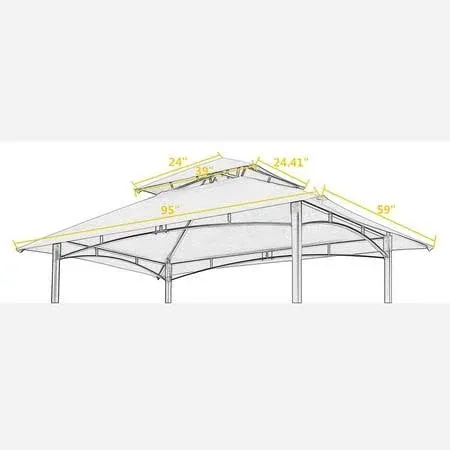 Grill Gazebo Replacement Canopy Roof, 5' x 8' Outdoor BBQ Gazebo Canopy Top Cover, Double Tired Grill Shelter Cover with Durable Polyester Fabric, Fit for Model L-GG001PST-F, Beige