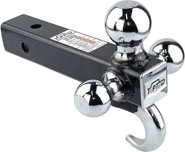 Trailer Receiver Hitch Triple Ball Mount w/ Hook Chrome Balls 2&#034; Shank