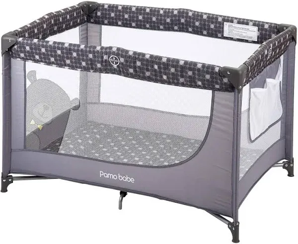 Pamo Babe Portable Crib Enclosed Baby Playpen with Mattress and Carry Bag, Gray