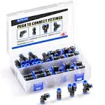 TAILONZ PNEUMATIC 1/4 Inch od Push to Connect Fittings Pneumatic Fittings Kit 10 Spliters+10 Elbows+10 tee+10 Straight (40 pcs)