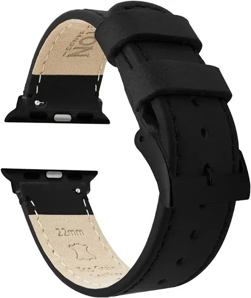 Black Leather Apple Watch Band | Black Stitching | BARTON