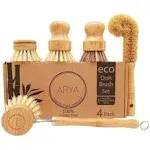 Wooden Dish Brush Set | 4 Kitchen Washing up Brushes &amp; One Head | Bamboo &amp; Natur