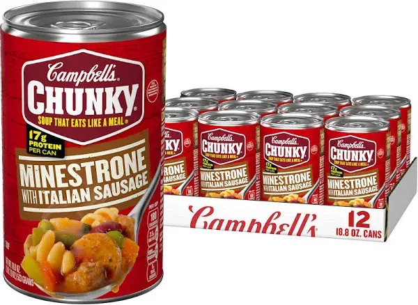 Campbell’s Chunky Soup, Minestrone with Italian Sausage Soup, 18.8 Oz Can