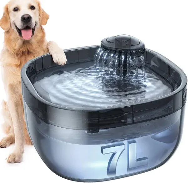 7L/1.8Gal Dog Water Fountain for Large Dog, FEELNEEDY Dog Water Bowl Dispenser Pet Water Fountain, Water Dispenser for Dogs with Ultra Quiet Pump for Multiple Pets with 3 Filters (FN-W05, Clear Blue)