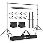 EMART Backdrop Stand Photo Studio Adjustable Background Stand Support Kit with 2 Crossbars Backdrop Clamps,2 Sandbags and Carrying