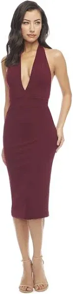 Dress The Population Vanessa Burgundy Halter Midi Dress