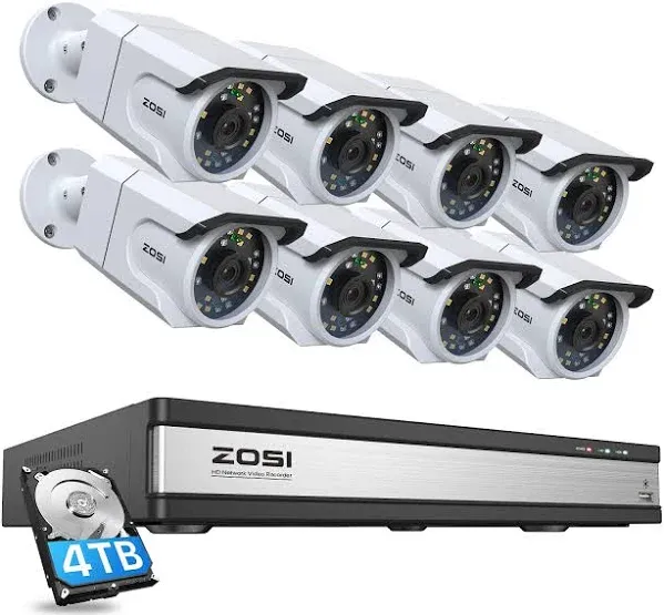 Zosi 4K 32 Camera Capable wired 4TB NVR System with C105 IP Bullet Cameras