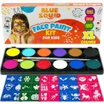 Blue Squid Face Paint Kit for Kids – Kids Face Painting Palette, Stencils, 12 Colors, How to Guide, Safe Facepainting for Sensitive Skin, Professional Quality Body & Face Facepaints Halloween Makeup