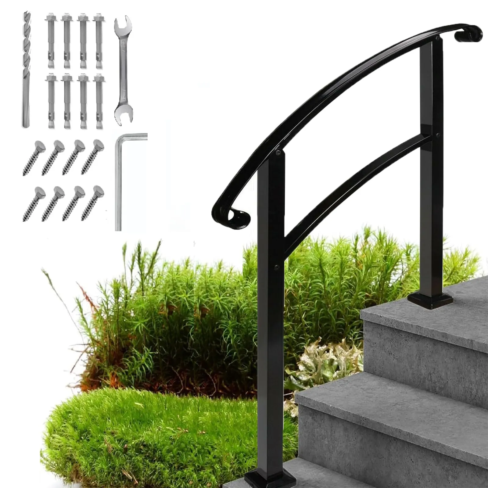  Hand Rails for Outdoor Steps,Stair Handrail &amp; Indoor 3 Step White-Straight