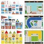 PicassoTiles 80pc School, Hospital, Police Station 3-in-1 Theme Magnet Self Adhesive Backing Stick-On Puzzle Graphic Kit and Overlay Maps for Magnetic Building Blocks STEM Learning Construction Toy