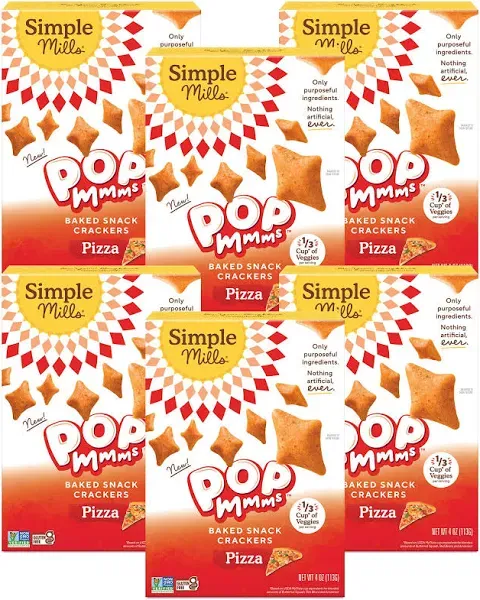 Simple Mills Pop Mmms Baked Snack Crackers, Pizza, Nothing Artificial, Kosher, Gluten Free & Non-GMO, 4 Ounce (Pack of 6)