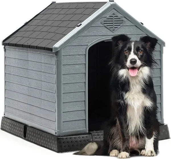 YITAHOME Large Plastic Dog House Outdoor Indoor Doghouse Puppy Shelter Water Resistant Easy Assembly Sturdy Dog Kennel with Air Vents