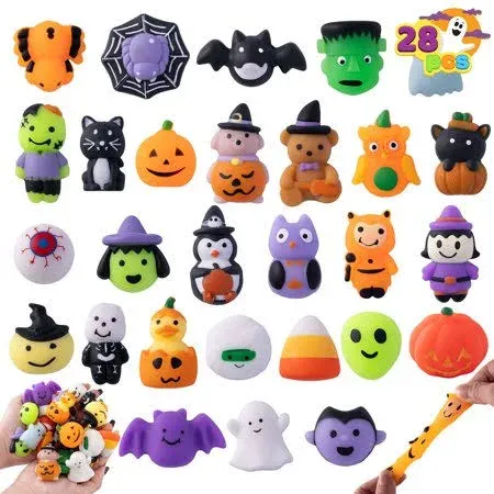 JOYIN 28 Pcs Halloween Mochi Squishy Toys, Halloween Toys for Halloween Party Favors, Halloween Sensory Stress Relief Toys Bulk, Trick or Treats Classroom Prizes Gifts Goodie Bag Fillers