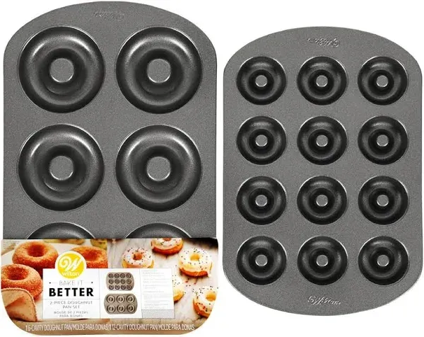 Wilton Donut Pan 2-Piece Set, 6-Cavity Mini, and 12-Cavity Standard Donuts, Scra