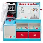 Best Choice Products Pretend Play Doctor's Office, Wooden Medical Center Toy Set for Kids w/ Carrying Case, All Accessories Included, Height Measurer, 2-Piece Costume - Blue