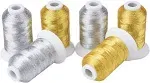 Simthread 6 Pcs Silver & Gold Colors Metallic Embroidery Thread