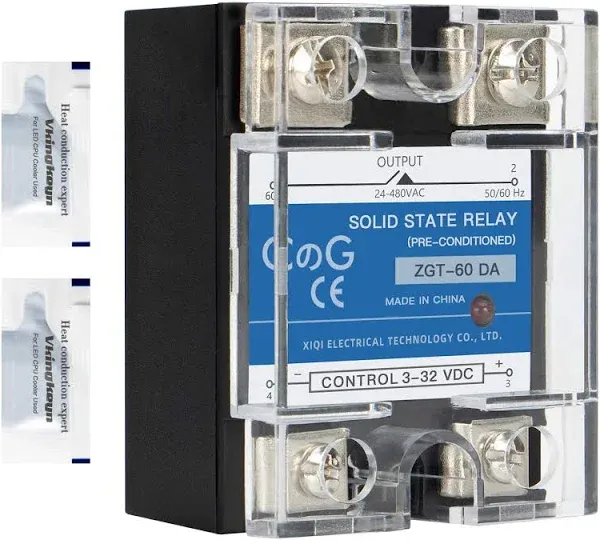 CG Solid State Relay SSR-60DA DC to AC Input 3-32VDC To Output 24-480VAC 60A Single Phase Plastic Cover…