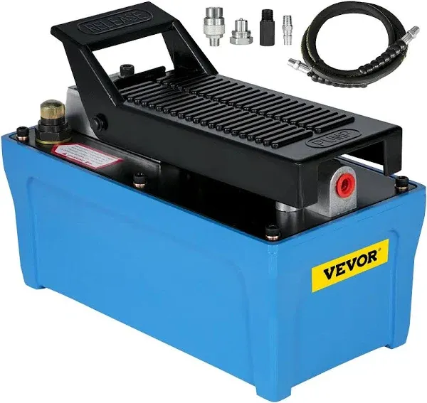 VEVOR Air Hydraulic Pump 10000 PSI Air Over Hydraulic Pump 1/2 Gal Reservoir Air Treadle Foot Actuated Hydraulic Pump 3/8&quot; NPT with 6.56 ft Hose 2 Connector Single Acting for Car Repair (Blue)