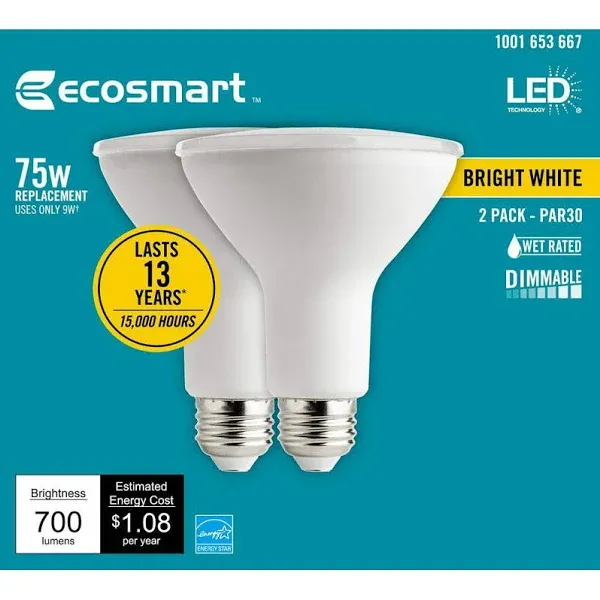 EcoSmart 75-Watt Equivalent Dimmable LED Flood Light Bulb (2-Pack)