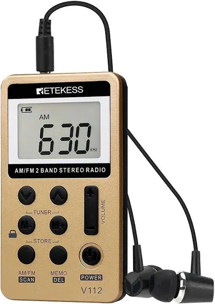 Retekess V112 AM FM Radio Portable Mini Radio with Earphone Pocket