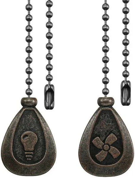 Bronze Ceiling Fan Pull Chain Set, Decorative Fan Pull Chain Pendant Extension, 12 Inches Lighting & Fan Beaded Ball Chain Extender with Connector (2 Pack)